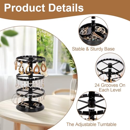 3 Tier Rotating Jewelry Display Stand, Necklace Holder, Jewelry Tree Stand, Plastic Spinning Display Rack for Vendors Events Necklace Keychain Earring Ring Holder Retail Organizer Supplies