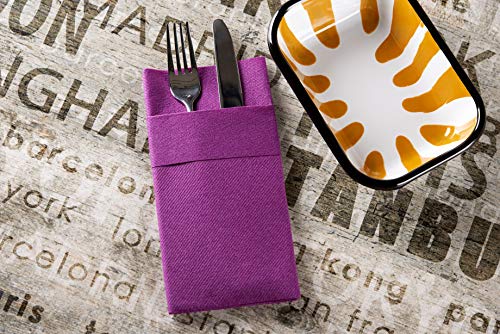 Moyes Home Purple Disposable Dinner Napkins with Pocket - Linen-Feel Pre-Folded Cloth-Like Paper Napkins for Silverware, Weddings, Dinner Parties, 16x16 in, Pack of 50 - color: Purple