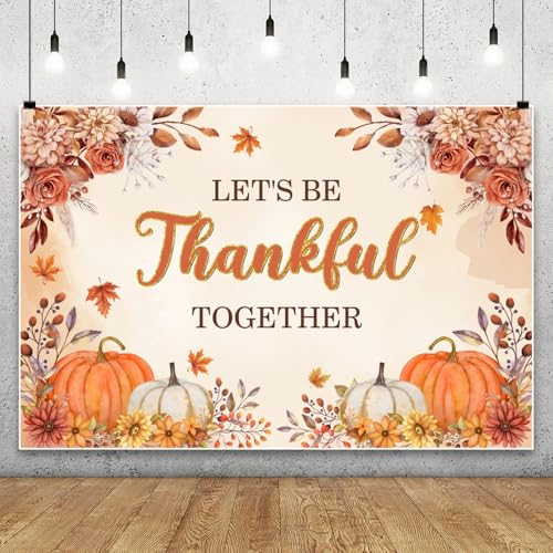 7x5ft Fall Thanksgiving Backdrop for Photography Floral Pumpkin Harvest Photo Backdrop Autumn Friendsgiving Background Banner Decorations Photo Booth Props - color: Orange 17321