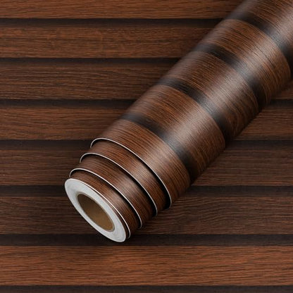 LACHEERY 15.8"x276" Brown Slat Wood Peel and Stick Wallpaper Dark Wood Panel Wallpaper Removable Self Adhesive Wooden Slats Wallpaper Wood Contact Paper for Bedroom Living Room Walls Waterproof Vinyl - color: Dark Brown, size: 15.8" x 276"