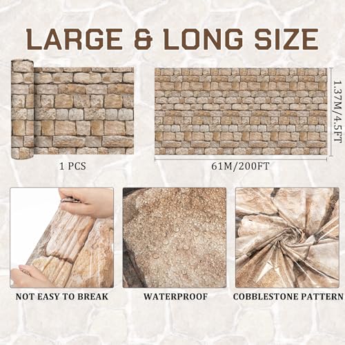 Tegeme 100 ft x 54 Inch Rustic Brick Stone Wall Backdrop Roll Ancient Plastic Brick Wall Tablecloth Wallpaper Scene Setter Photography Backdrop for Medieval Party Decor - size: 100 ft, style: Rustic Brick