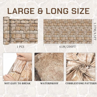 Tegeme 100 ft x 54 Inch Rustic Brick Stone Wall Backdrop Roll Ancient Plastic Brick Wall Tablecloth Wallpaper Scene Setter Photography Backdrop for Medieval Party Decor - size: 100 ft, style: Rustic Brick