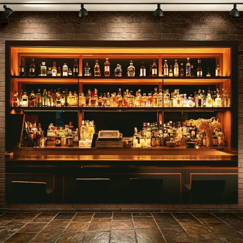 Bar Photo Backdrop Vinyl 5x3ft Wine Cafe Restaurant Drink Shelf Photography Backdrops for Friendsmas Party Urban Club Speakeasy Room Wall Art Photo Backgrounds Videos Photo Backdrop BJLSPH1580 - size: 5x3ft