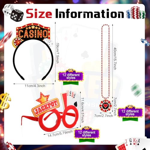 36 Pcs Casino Night Party Favors Casino Theme Felt Headband Eyeglasses Beaded Necklaces Dice Dollar Sign Poker Party Decorations Accessories for Las Vegas Game Night Decor Photo Prop Supplies - style: Casino