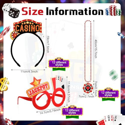 36 Pcs Casino Night Party Favors Casino Theme Felt Headband Eyeglasses Beaded Necklaces Dice Dollar Sign Poker Party Decorations Accessories for Las Vegas Game Night Decor Photo Prop Supplies - style: Casino