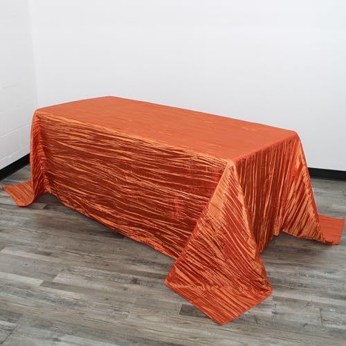 YOUR CHAIR COVERS - 90 x 132 inch Rectangular Crinkle Taffeta Tablecloth - Terracotta, Rectangle Table Linens for 6 ft Rectangular Tables, Wedding Crushed Table Cloth - color: Terracotta, size: 132" x 90" (Rectangular)