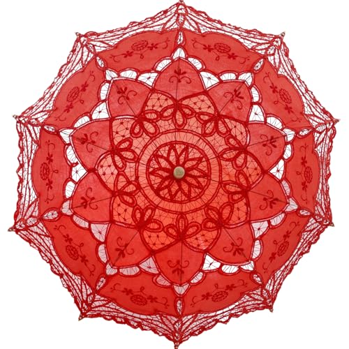 Chinese Japanese Handmade Parasol Umbrella,Asian Decoration DIY Art Dance Classical Umbrella for Wedding Parties Photography Costumes Cosplay(1 PCS) - color: umbrella Lace Red, size: 30.7" Lace Umbrella