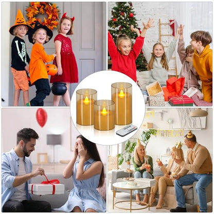 wemarry Flameless Candles 4" 5" 6" Acrylic Glass Pillars 3" Diameter Battery Operated Flickering Candles Include 8-Key Remote with Timer Function 400+ Hours (Amber, Warm Light 3 Pack) - color: Amber, size: Warm Light 3 Pack