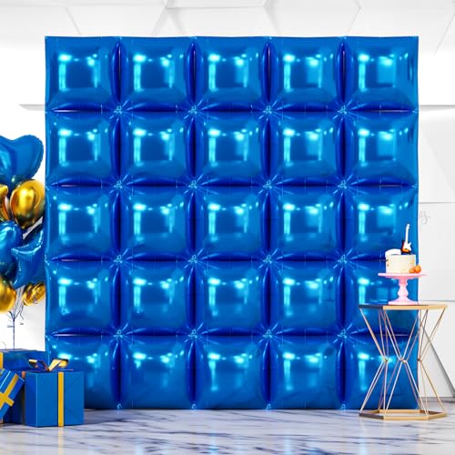 NISOCY 25PCS Blue Square Foil Balloons Wall Backdrop Double Sided Dark Blue Balloons Tunnel Arch Kit for Birthday Baby Shower Graduation Wedding Anniversary Party Decoration - color: F01 - Blue, size: 25PCS