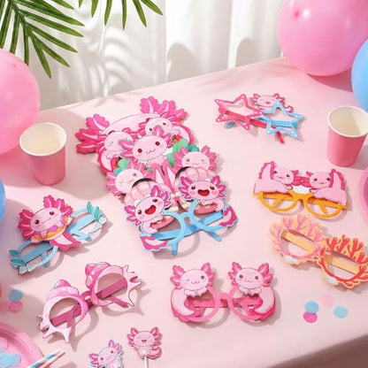 Pajean 36 Pcs Axolotl Party Decorations Eyeglasses Pink Axolotl Themed Paper Glasses Decor Salamander Photo Booth Props Frame for Birthday Pink Baby Shower Salamander Party Decoration Gift - style: Axolotl