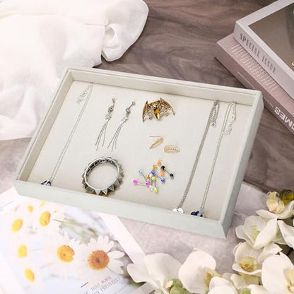 13.8" x 9.5" Velvet Jewelry Tray Jewelry Display Tray Flat Tray, Stackable Empty Plate Trays for Earrings Necklaces Bracelet Rings Display Showcase - Beige - color: Beige, size: Flat Tray 13.8"x9.5"
