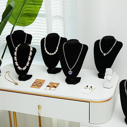 Huquary 6 Pcs Necklace Display Stand Necklace Holder Jewelry Bust Display Stands for Selling Home Store Trade Shows Photography Props Retail(Black,Velvet) - color: Black