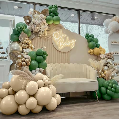 MEBAY Green White Sand Balloon Arch Kit, 141Pcs Avocado Green Sand White Boho Sandy Brown and White Balloons for Baby Shower Bridal Shower Birthday Party - color: 141-sand White