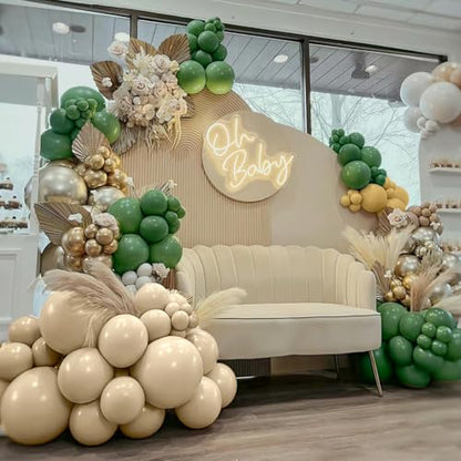 MEBAY Green White Sand Balloon Arch Kit, 141Pcs Avocado Green Sand White Boho Sandy Brown and White Balloons for Baby Shower Bridal Shower Birthday Party - color: 141-sand White