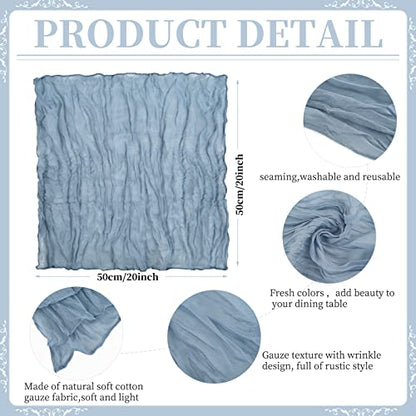 Gauze Cheesecloth Napkins Set of 24, 20 x 20 Inch Rustic Boho Dinner Napkins Wrinkled Rustic Linen Napkins for Wedding,Dinner,Family Everyday Use/Parties(Dusty Blue) - color: Dusty Blue, size: 20" x 20" (Set of 24)