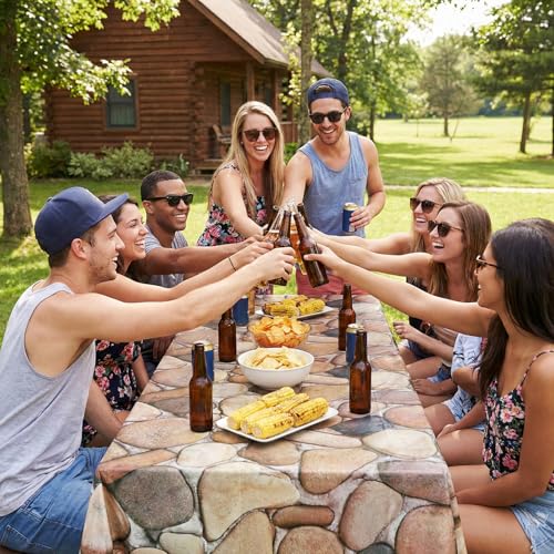 Tegeme 200 ft x 54 Inch Cobblestone Wall Tablecloth Roll Castle Wall Backdrop Disposable Plastic Stone Pattern Table Covers for Medieval Party Supplies Vbs Vacation Bible School Decor - size: 200 ft, style: Cobblestone
