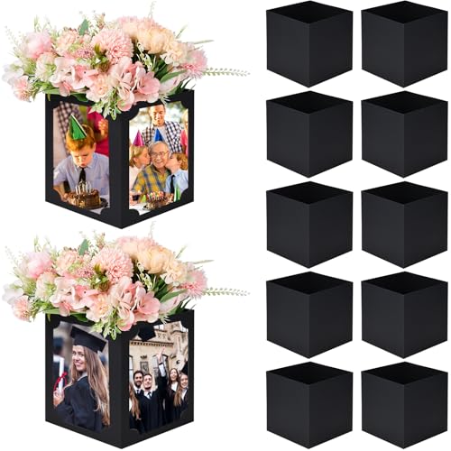 12 Pack Graduation Picture Centerpieces for Table, Photo Display Boxes for 4x6 & 5x7 Portrait Photos, Hollow Center Cardstock Table Decorations for Graduation, Birthday, Wedding, Memorial