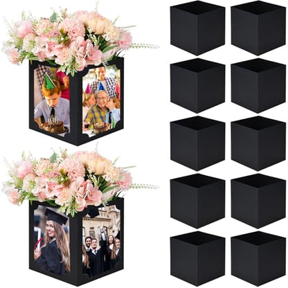 12 Pack Graduation Picture Centerpieces for Table, Photo Display Boxes for 4x6 & 5x7 Portrait Photos, Hollow Center Cardstock Table Decorations for Graduation, Birthday, Wedding, Memorial