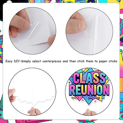 24PCS 90s Class Reunion Photo Booth Props, Retro 1990s Party Decorations with Neon Glasses, Boombox, Best Class Ever Reunited Forever 90's Photo Props for Welcome Back High School Reunion