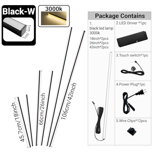 HAMRVL Black LED Recessed Lighting Kit - 6pcs DC12V Warm White Slat Wall Lights with Smart Switch,3000k Self-Adhesive Wall Panel Lights for Wood Slat Wall Panels, Headboards, Stairs, Media Wall Panels - color: black - Warm White 3000k, size: 42in+26in+18i
