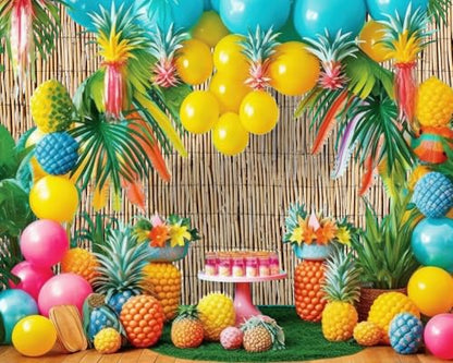 Barydat Hawaiian Beach Reed Backdrop Aloha Luau Party Tiki Bar Decorations Polyester Fabric Photography Backdrop for Photoshoot (10 x 8ft) - size: 10 x 8ft