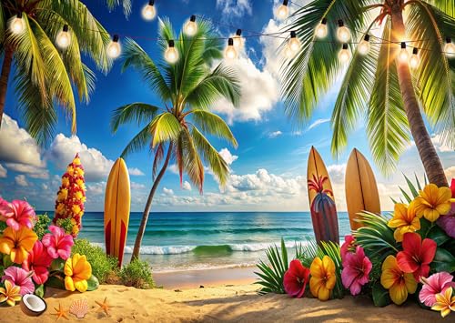 7x5ft Tropical Summer Beach Party Backdrops Hawaiian Luau Party Blue Sky Sea Background for Birthday Baby Shower Wedding Party Decorations 334