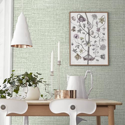 Green Grasscloth Peel and Stick Wallpaper 17.3"x120" Faux Linen Textured Contact Paper Removable Self Adhesive Vinyl Wallpaper for Bedroom Bathroom Kitchen Cabinets - color: Green, size: 17.3" x 120"