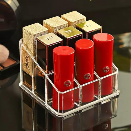 Clear Acrylic Lipstick Lip Gloss Organizer 9 Slots Small Comestic Display Holder for Nail Polish Essential Oil - size: 9 Spaces