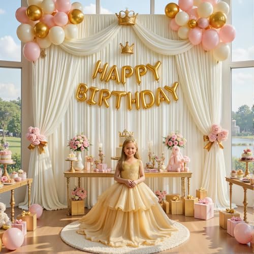 gogoparti 20ft x 12ft Ivory Wrinkle-Free Backdrop Curtain for Wedding Parties, Thick Polyester 4 Panels 5x12ft for Wedding Birthday Baby Shower Halloween Photography Party Background - color: Ivory, size: 5ft(W)x12ft(H)-4 Panels