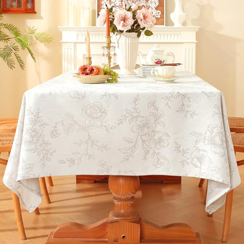 Chassic Premium Vintage Farmhouse Damask Floral 60 x 104 inch Rectangle Table Cloth – Water Resistant Linen Textured Jacquard Tablecloth for Kitchen Dining & Picnic Decor - Beige - color: Taupe Flower, size: 104" x 60" (Rectangular)