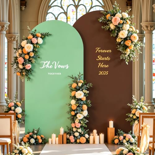 Brown Green Arch Backdrop Cover for Wedding, 7.2FT 6FT Set of 2 Stretchy Spandex Fitted Arch Stand Cover for Baby Shower, Birthday Party Decor, Chiara Backdrop Cover with Double-Sided Design - color: Brown+Green