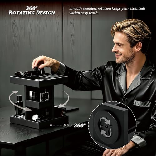 Cologne Organizer for Men, 360°Rotating Cologne Stand, 3 Tier Wooden Perfume Shelf, Husband Boyfriend Birthday Gift Ideas, Fragrance Display for Dresser or Bathroom