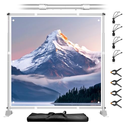 10 x 10FT Backdrop Banner Stand, Heavy Duty Adjustable Photo Background Support Frame Kit, Step and Repeat Stand for Photo Booth, Parties, Exhibition, Trade Show, Wedding - Silver - color: Silver, size: 10x10ft