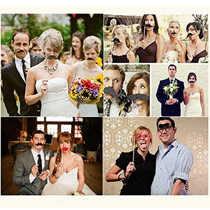 Party Props for Photo Booth Birthday Wedding Kids Adult Prom 58 Pcs, DIY Funny Ronwace Costumes with Mustache on a Stick, Hats, Glasses, Mouth, Bowler, Bowties