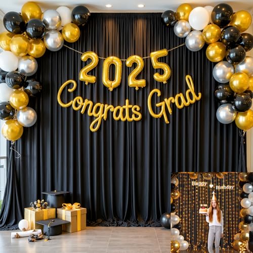Black Backdrop Curtain for Parties Wrinkle Free Black Photo Curtains Backdrop Drapes Fabric Decoration for Birthday Party Wedding 5ft x 7ft,2 Panels - color: Black, size: 10FTx7FT (W5'xH7', 2 Panels)
