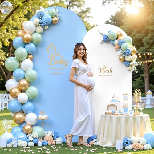 7.2FT 6FT Arch Backdrop Cover for Wedding, Set of 2 Stretchy Spandex Fitted Arch Stand Cover for Baby Shower, Birthday Party Decor, Chiara Backdrop Cover with Double-Sided Design(White, Blue) - color: White+Blue