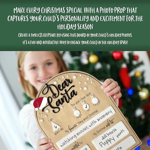 Dear Santa Photo Board | Christmas Photo Prop with Dry Erase Marker - Personalized Holiday Keepsake for Kids | Black