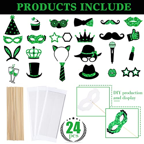 Zonon 24 Pcs Funny Photo Booth Props Class of 2026 Graduation Birthday Wedding Family Class Reunion Prom Disco Party Celebration Decoration Supplies Mix of Hats, Lipstick, Tie(Green and Black) - color: Green and Black
