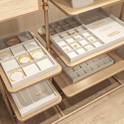 Oirlv linen Jewelry Display Trays Stackable Necklace Bracelet Ring Showcase Display Empty Plate(Pack of 1) - size: 1 Grids