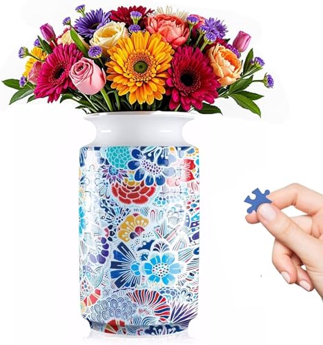 3D Puzzle Vase, 162 Curved Pieces DIY Flower Vase Craft Kit & 3D Puzzles for Adults, Creative Jigsaw Art Project Home Décor Centerpiece, House Warming Gift (D-Blue Blossom) - color: D-blue Blossom