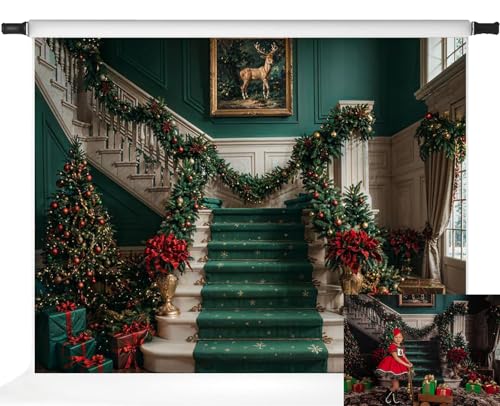 Kate Christmas Photography Backdrops Christmas Retro White Green Marble Staircase Backdrop, 10x10ft - size: 10x10ft