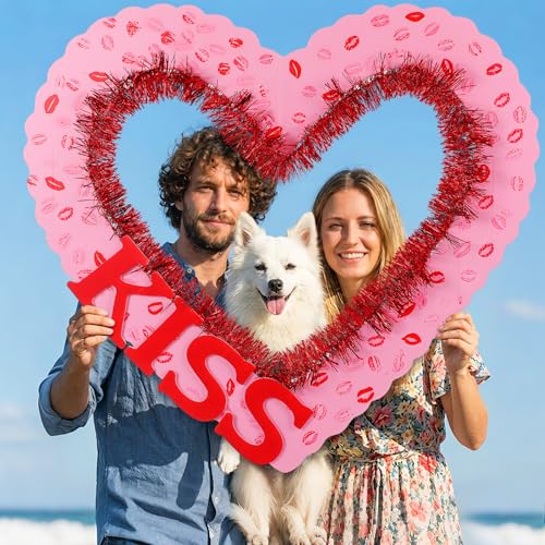 AceOrbit Large 28x25 Inch Valentine's Day Photo Booth Props Set Galentines Romantic Love Frame with DIY Decorations for Valentine's Day Galentines Wedding Party Favors Decorations