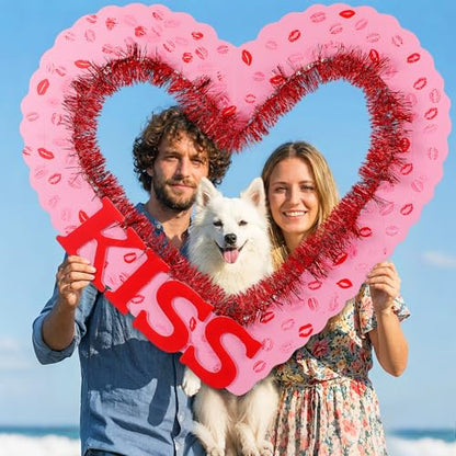 AceOrbit Large 28x25 Inch Valentine's Day Photo Booth Props Set Galentines Romantic Love Frame with DIY Decorations for Valentine's Day Galentines Wedding Party Favors Decorations