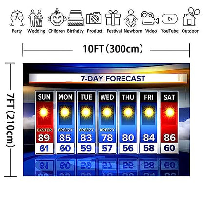Weather Forecast Backdrop 10x7ft Seven-Day Broadcast Sunny Day Photo Background Business Study Portrait Studio Prop Wallpaper BJMYLU449 - size: vinyl-10x7ft
