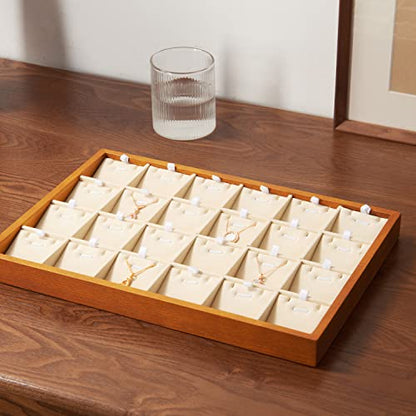 Oirlv Wood 24 Grids Jewelry Tray with Removable Inserts Jewelry Pads Necklace/Pendant Display Organizer Tray(Creamy-white) - color: Creamy-white 24 grid necklace/pendant jewelry tray