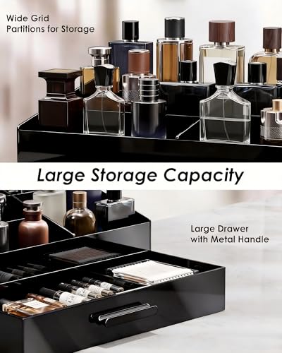 ProCase Cologne Organizer with Drawer, Acrylic Perfume Holder & Bathroom Countertop Organizer for Men & Women, Dresser Vanity Storage for Cologne, Perfume and Skincare -1 Layer - style: 1 Layer