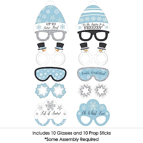 Big Dot of Happiness Winter Wonderland Glasses and Headpieces, Blue Snowflake Holiday Party Photo Props, Winter Wedding Photo Booth Props Kit, Snow Day Activity, Winter Birthday Party Props - 10 Count - color: Winter Wonderland
