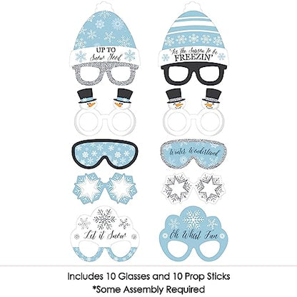 Big Dot of Happiness Winter Wonderland Glasses and Headpieces, Blue Snowflake Holiday Party Photo Props, Winter Wedding Photo Booth Props Kit, Snow Day Activity, Winter Birthday Party Props - 10 Count - color: Winter Wonderland