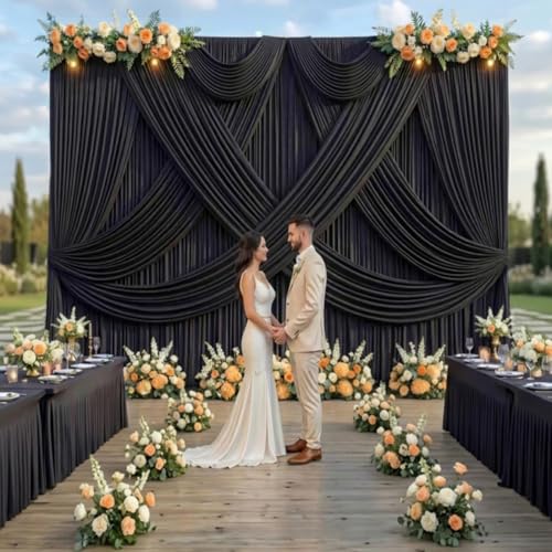 40x10 FT Black Wedding Backdrop Curtain, Fabric Backdrop Thick Polyester Drapes, Wrinkle Free Photography Background for Party, Event, 8 Panels 5x10 FT - size: 40FT(W) x 10FT(H)