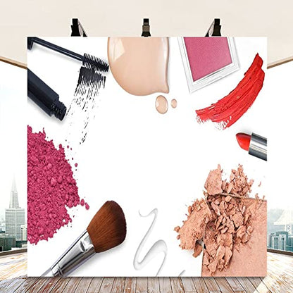 AOFOTO 10x10ft Fashion Makeup Set Backdrop Trendy Girl Beauty Photography Background Cosmetics Blogger Live Video Banner Powder Brush Lipstick Eyeshadow Skincare Tools Photo Studio Props Wallpaper - size: 10x10ft